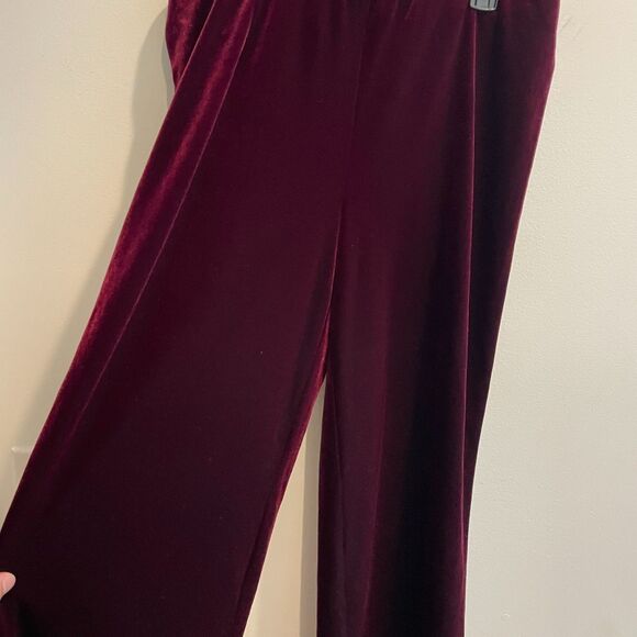 Coldwater Creek Womens Maroon Dress Pants Size M Velvet Wide Leg Pull On Stretch - Picture 6 of 10